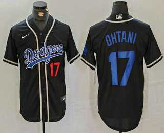 Mens Los Angeles Dodgers #17 Shohei Ohtani Number Black Cool Base With Patch Stitched Baseball Jersey